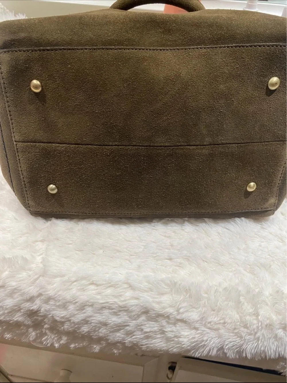Zara Suede Olive Green Structured Shoulder Bag - Picture 3 of 8